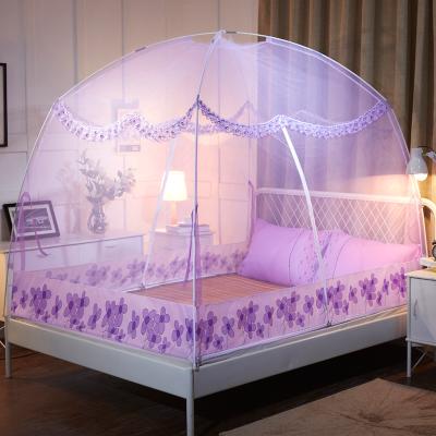 China Insecticide Treated Fiberglass Backing 3D Lace Up Custom Extra Large Treated Pole Double Round Bed Mosquito Net for sale