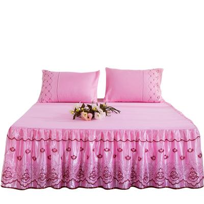 China New Design Nondisposable Light Luxury elegent Princess Silky No Ball No Wool Stability Lace Generous Edge Bed Skirt European Polyester for sale