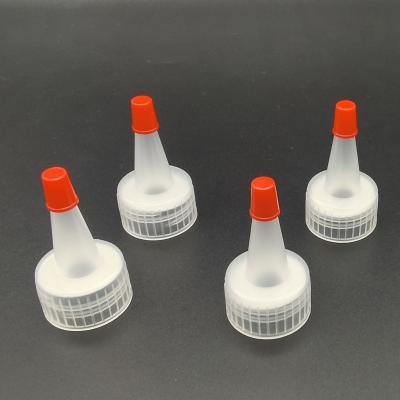 China Non Spill 24mm Twist Lock Plastic Cap , Point Tip Screw Transparent Plastic Cap For Glue for sale