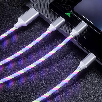 China Customized 3 in 1 out 3 in 1 Cable Fill Led LED Light Data Cable with Micro USB, USB-C Lightning Connectors for sale