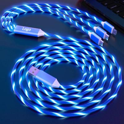 China 3 in 1 3A USB Type C Cable 3.3ft LED Visible Light Up Data Cable USB C Micro Flowing Charger Cord LED Data Cable For Mobile Phone for sale