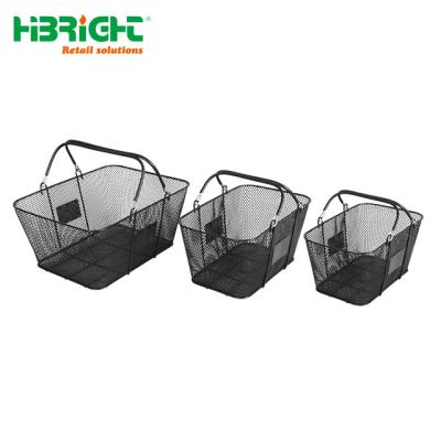 China Mall Retail Store Metal Wire Mesh Shopping Basket With Handles for sale