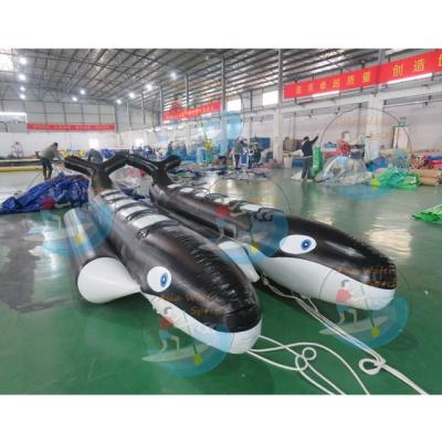 China 0.9mm PVC Tarpaulin Whale Water Rider Inflatable Banana Boats/Shark Shape Flying Towable Banana Boat For Sale for sale