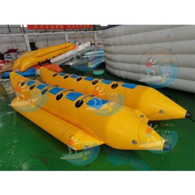 China 0.9mm PVC Tarpaulin 10 Row Seats Towable Inflatable Double Banana Floating Boat For Water Sports for sale