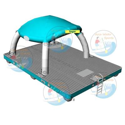 China Plato 0.9mm PVC Tarpaulin Drop Point/Drop Point Sunbathing Inflatable Floating Platforms, Inflatable Water Floating Island With Tent For Leisure Time for sale