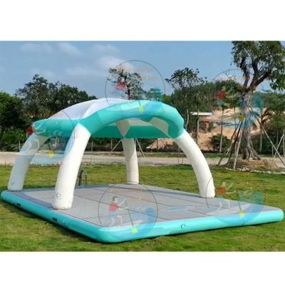 China 2021 Plato 0.9mm New PVC Tarpaulin PVC Inflatable Water Leisure Drop Point / Platform With Tent Water Amusement Equipment Floating Island for sale