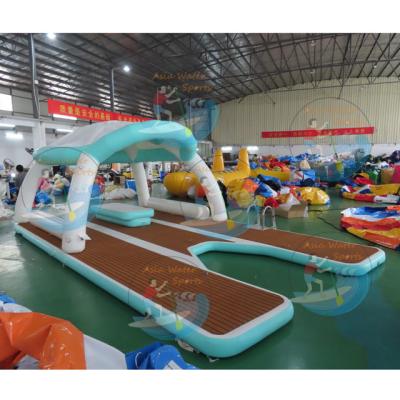 China 2021 Plato 0.9mm New PVC Tarpaulin PVC Inflatable Water Leisure Drop Point / Platform With Tent Water Amusement Equipment Floating Island for sale