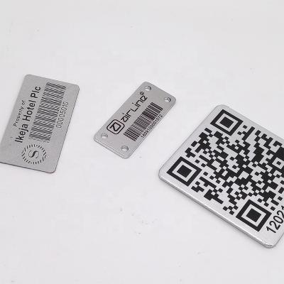 China Custom code 39 and code 128 asset tag barcode nameplate made of waterproof aluminum and metal stainless steel for sale