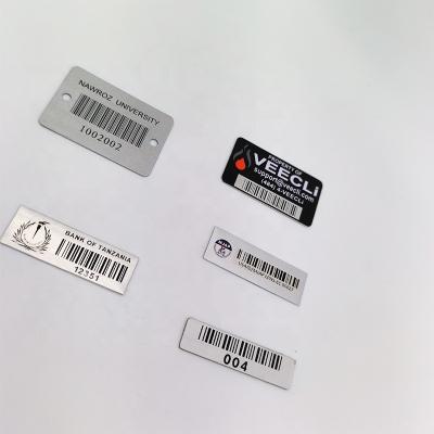 China Code 39 And Code 128 Assets Metal Aluminum Barcode Tag Waterproof Manufacturing Anodized Silver Barcode Label for sale