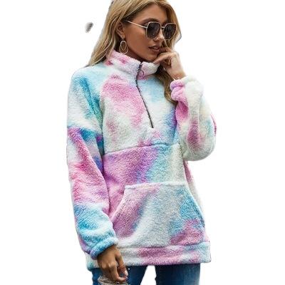 China 2020 viable autumn and winter new women's copy stitching protecting fleece tie dye loose sweater custom made for sale