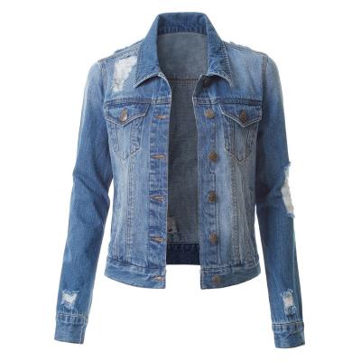 China 2020 New Style Anti-wrinkle Women's Denim Jacket Coat Casual Ripped Holes Jean Jackets for sale