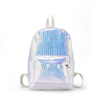 China Holographic PU Fashion School Backpack Laser Feminina Teenager Waterproof Female Leather Schoolbag for sale