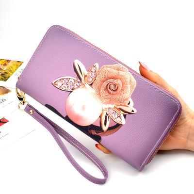 China Anti-theft Women's Wallet 2020 Flowers Print Wallet Fashion Handbags Wild Double Zipper Clutch Bag Multi-card Women Bag Purse for sale