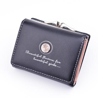 China Anti-theft Black Female Wallet Small Short Purse Coins Lady Wallet Luxury Design Cute Leather Money Bag Wallets for sale