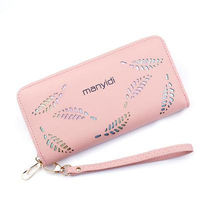 China 2020 Anti-theft Leaves Hollow Out Women's Wallet Soft PU Leather Wallet Fashion Purse for sale