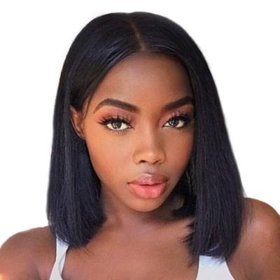 China Straight Human Hair Short Bob Wig 4x4 Lace Closure Wig Preplucked With Baby Hair Brazilian Pixie Cut Bob T Part Lace Wig for sale