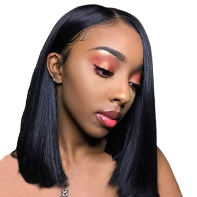 China Silky Straight Wave European USA female black short straight hair medium split bobo Bob high temperature silk chemical fiber hair lace wigs for sale