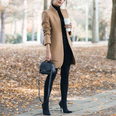 China Fashion Casual Raincoat All Match Women Coats And Jackets Autumn And Winter New Solid Color Stand Collar 2021 Ladies Woolen Coat for sale