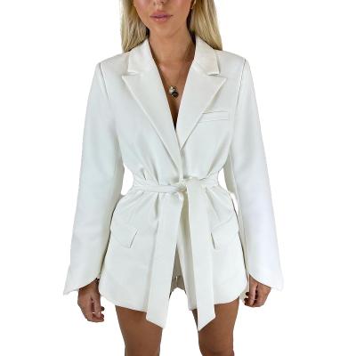 China Wholesale Custom Made White Women Waist Lapel Long Sleeve Blazers Autumn New Suit Cardigan Lace-Up Summer Anti-wrinkle 2021 for sale