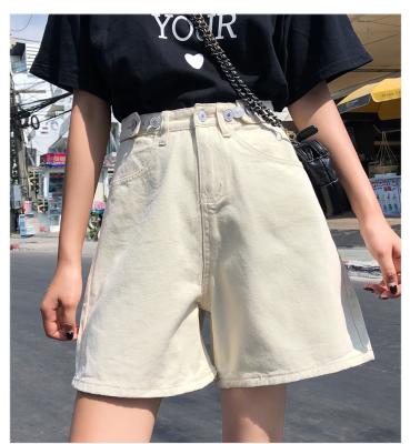 China Anti-wrinkle Streetwear women's shorts button up harajuku denim high waist wide legs denim short crease blue shorts hot sale 2021 summer for sale