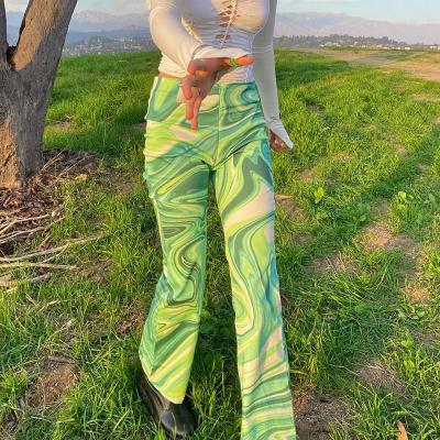 China ZLDRESS Anti-Static Printed Vintage High Waisted Pants Casual Green Women Sweatpants Ladies Y2K Streetwear Long Women Fashion Trousers for sale