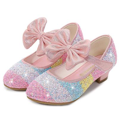 China Usb Girls Leather Tall Princess Crystal Cinderella Shoes High Heel Girls Princess Shoes Round-Toe Soft-Sole for sale