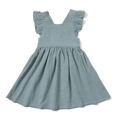 China New Arrival Kids Anti-static Dresses For Girls Summer Clothes Sleeveless Suspender Canvas Children Ruffles Dresses for sale