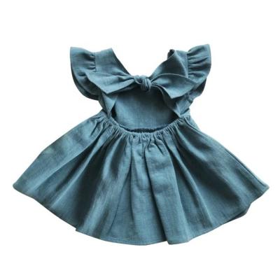 China Summer Fashion Anti-static Girls Dress Organic Ruffle Canvas Sleeve Cotton Fabric Baby Kids Float Dress for sale