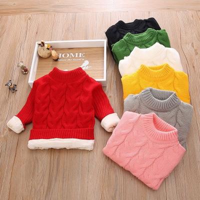 China Anti-wrinkle add sheer plush color winter boy girl child deep knit bottom solid turtle neck shirts collar pullover sweater top for sale