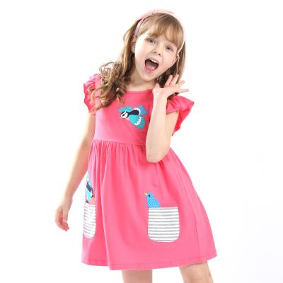 China Preppy Style Babies Summer Hot Selling Embroidery Dresses Kids Cartoon Good Quality Dress With Applique Some Cute Birds New Designed Dress for sale