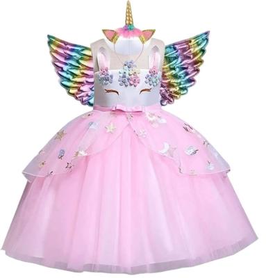 China HOT SALE Children's Princess Dress Unicorn Party Dress Easter Carnival Costume Kids 3pcs Fashion Breathable With Haidband And Wing for sale