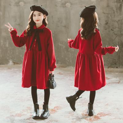 China 2020 Spring Teen Babies Red Velvet Preppy Style Thicken Christmas Dress Soft Children Bow Dress Kids Clothing Fashion for sale