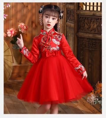 China Anti-Shrink Cute Bridesmaids Dresses Kids Chinese Embroidery Lace Up Cheongsam Dress Babies Traditional Chinese New Year Elegant Dress for sale