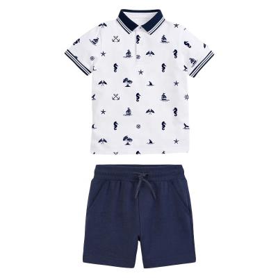 China Casual Summer Little Boys Clothes Sailing Boat White-blue Polo Shirt and Shorts Two-Piece Sets Clothing 2022 for sale