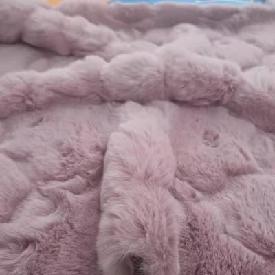 China Auto upholstery imitated rabbit fur embossed petal custom pattern colored soft pink velvet fabric for sale