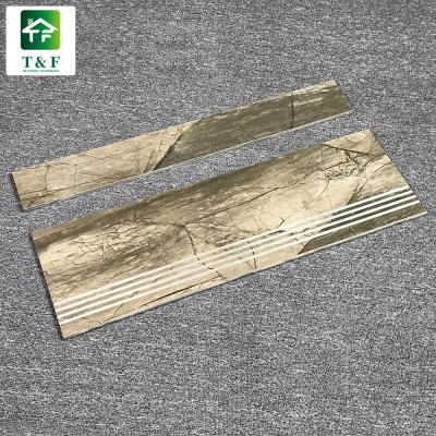 China Rustic Tiles Foshan Porcelain Step Tiles Manufacturer Modern Housing Building Material Stair Tiles With Strip Pattern for sale