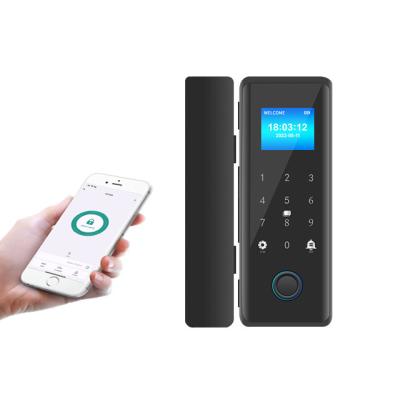 China Metal Housing 1.77 Inch TFT Fingerprint Password Card Bluetooth Mobile App Hook Bolt Smart Glass Door Lock 100 for sale