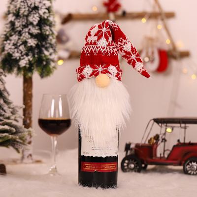 China Christmas Decoration Long Christmas Wine Bottle Cover Hat Plush Gnome Wine Bottle Cover for sale