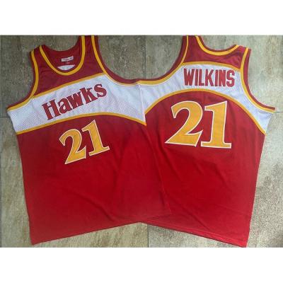 China M&N Embroidery Sports Red Dense Falcon 21# Wilkins 1986-87 Season Antibacterial Jersey Sports Basketball Jerseys Young Mens Training Basketball Wear for sale