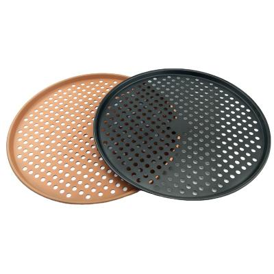 China Disposable Popular Nonstick Carbon Steel With Round Perforated Pizza Pan for sale