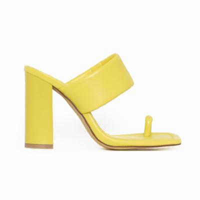 China Anti-odor stylish mules heels women shoes bulky mules tights adjust yellow mules for sale