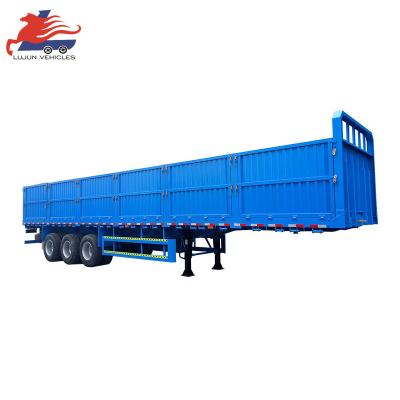 China Truck Trailer 3 Axle 4 Axle Drop Side Board Sidewall Trailer with enclosed Side Wall Cargo container Transport Semi Trailer for sale