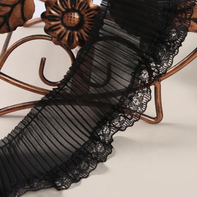 China Double Layer Soft And Flexible Trim Pleated Polyester Cavity Black Fabric Collar Fabric Diy Dress Sewing 6.5CM Width For Garment for sale