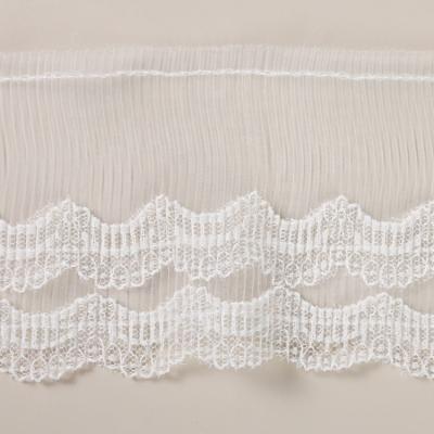 China 3layers high quality sustainable soft and flexible gathered elastic ruffle lace trim pleated lace trim for babies dolls dress skirt decor for sale