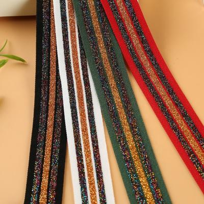 China Manufacturers Viable Stain 2.0cm Gold Yarn Wrapping Elastic Belt Inter-color Webbing Waist Apron Home Textile Curtain Cover Accessories for sale