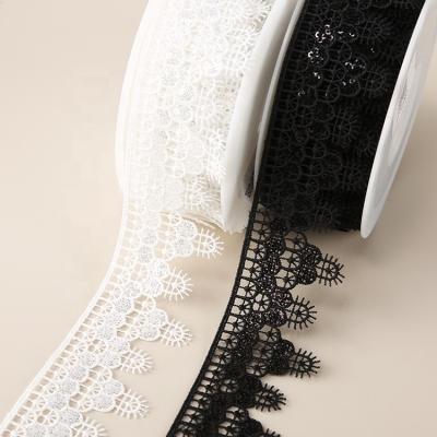 China Milk Silk Viable Strap Lace Supplier Embroidery Water Soluble Lace With Sequins Trim For Garment Wedding Dress Home Sofa for sale