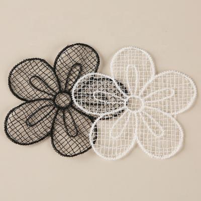 China hot selling high quality 3D milk embroidery hollow fiber dreamcatcher pattern black and white patches for sale