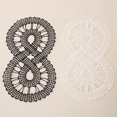 China hot selling high quality factory price 3D milk fiber hollow pattern for clothing embroidery black and white patches for sale