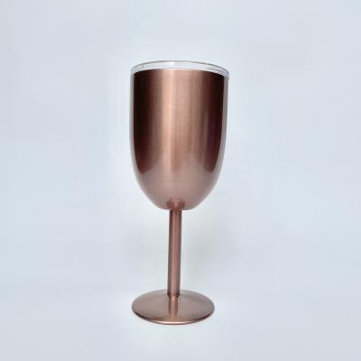 China Sustainable Rose Gold Wine Goblet 10oz Stainless Steel Double Wall Insulated Red Wine Glass Tumbler Bottle Holder for sale