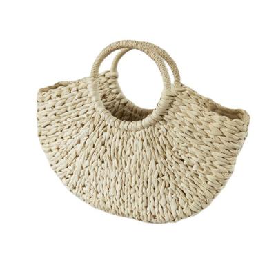 China New Retro Style Straw Woven Bag Handmade Pure Color Woven Basket Semicircular Rattan Handbag for sale